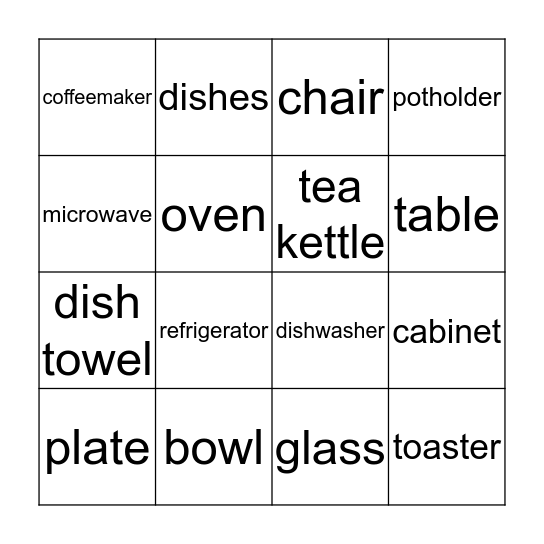 KITCHEN VOCABULARY Bingo Card