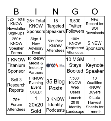 Q3 2019 Squad Goals Bingo Card