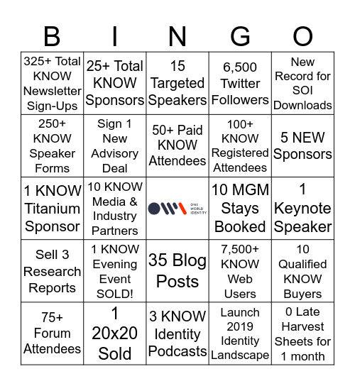 Q3 2019 Squad Goals Bingo Card