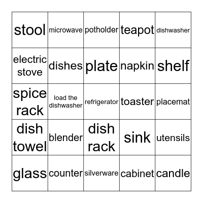 KITCHEN VOCABULARY Bingo Card