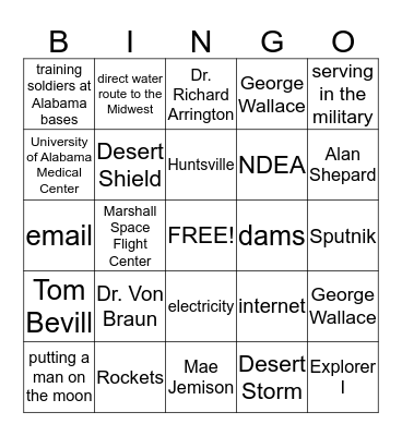 Ch. 10 Alabama History Bingo Card