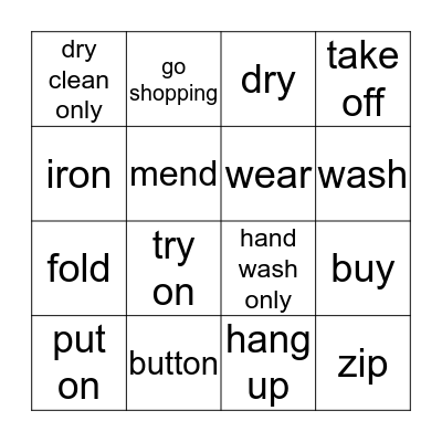 Buying, Wearing & Caring of Clothes Bingo Card