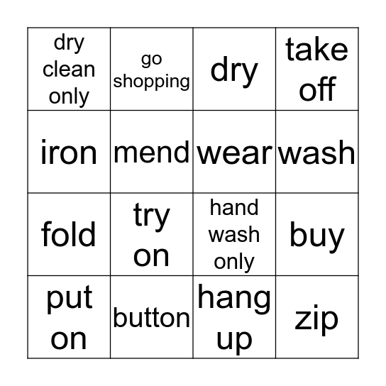 Buying, Wearing & Caring of Clothes Bingo Card