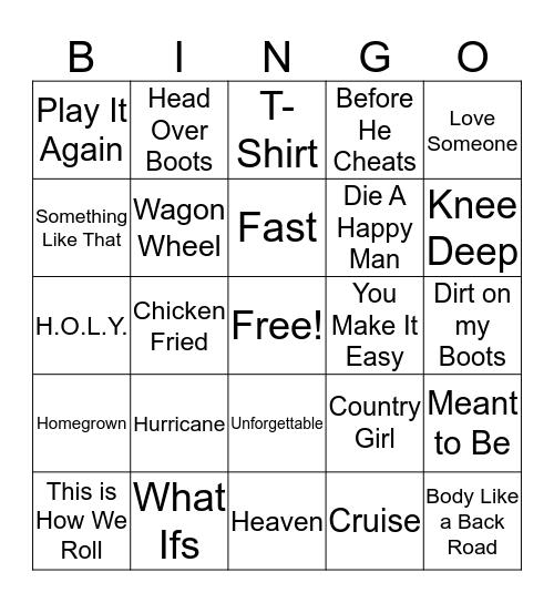 Country Bingo Card