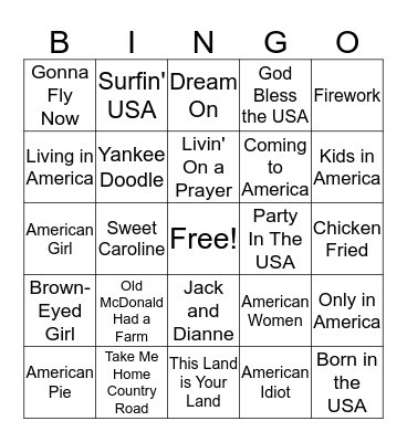 All American Bingo Card