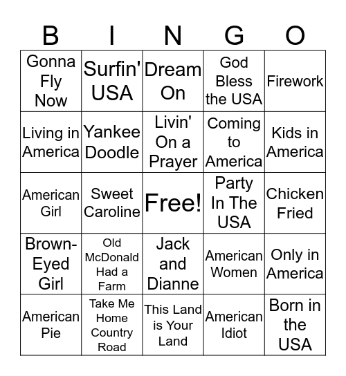 All American Bingo Card