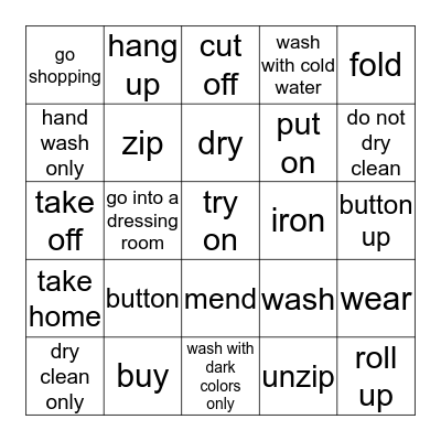 Buying, Wearing & Caring of Clothes Bingo Card