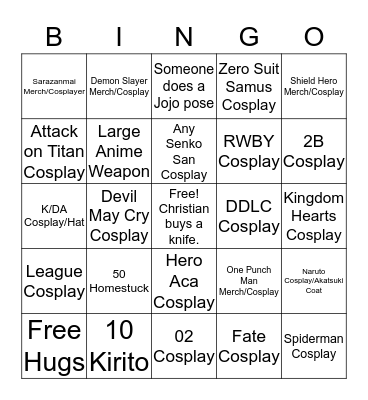 Anime Midwest 2019 Bingo Card