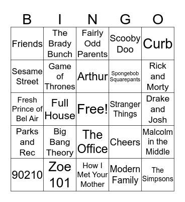 TV Show Theme Songs Bingo Card