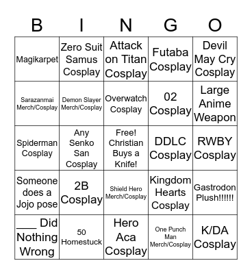 Anime Midwest 2019 Bingo Card