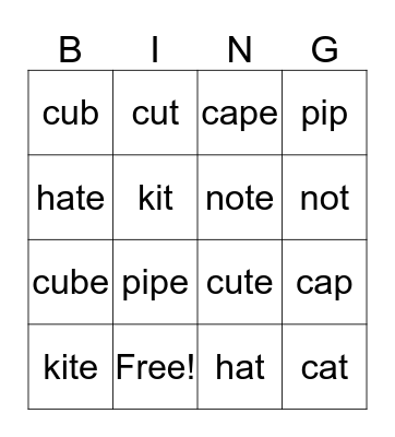 long and short sounds Bingo Card