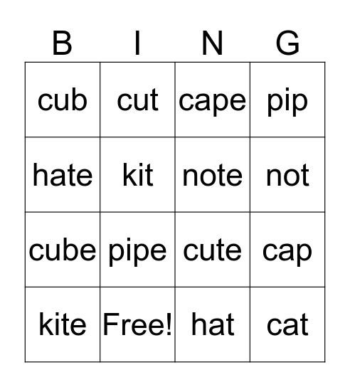 long and short sounds Bingo Card