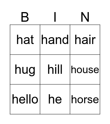 "h" sound BINGO Card