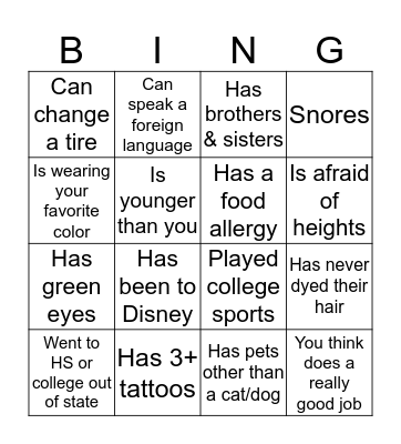 Find Someone Who.. Bingo Card