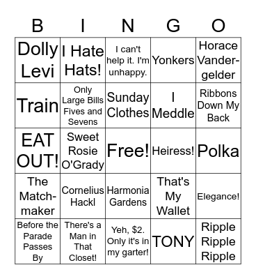 Hello Dolly! BINGO Card