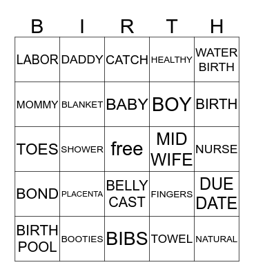 BIRTH CENTER BINGO Card