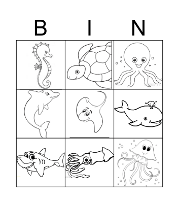 Sea animals Bingo Card
