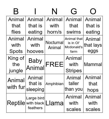 RUTHIE'S ZOO BINGO Card