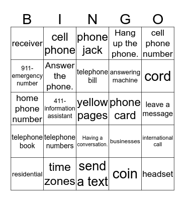 TELEPHONE VOCABULARY Bingo Card