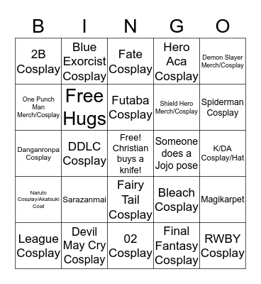 Anime Midwest 2019 v2 Bingo Card