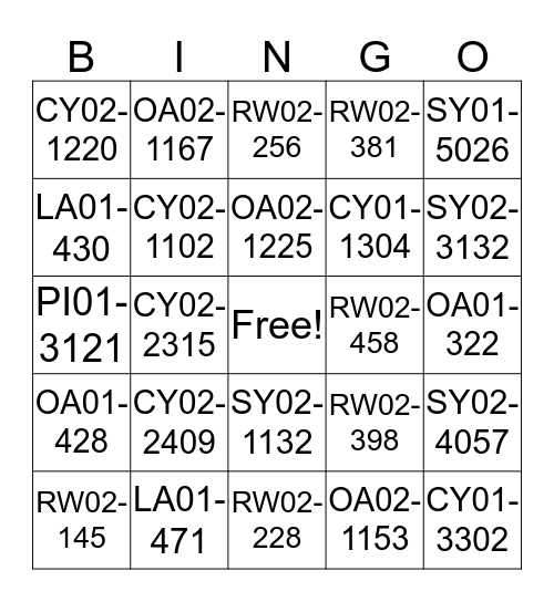 Long Standing Vacant BINGO! Bingo Card