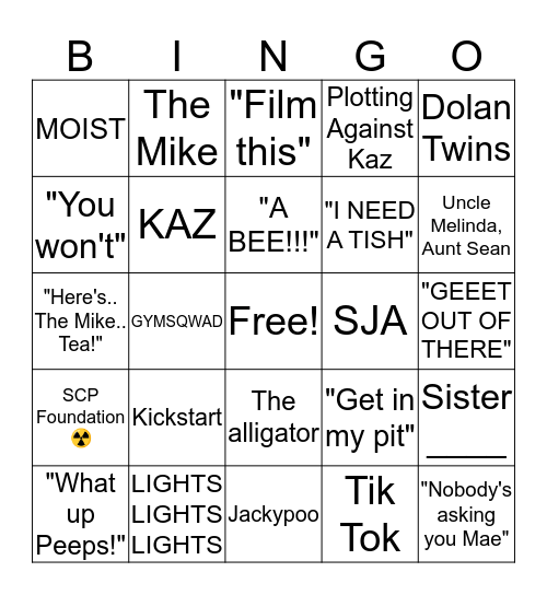 The Great and Wonderful, Handsome Young Mike Bingo Card