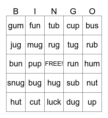 Short U Bingo Card