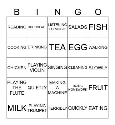 THINGS I DO Bingo Card
