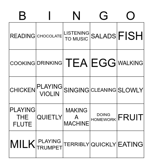 THINGS I DO Bingo Card
