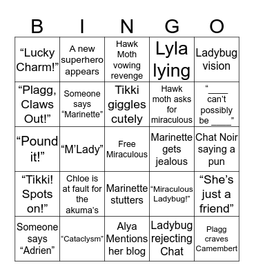 Miraculous Ladybug Bingo Card