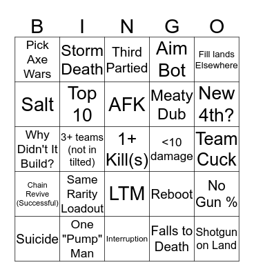 Fortnite wit da bois Bingo Card