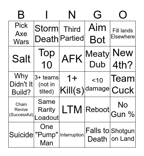 Fortnite wit da bois Bingo Card