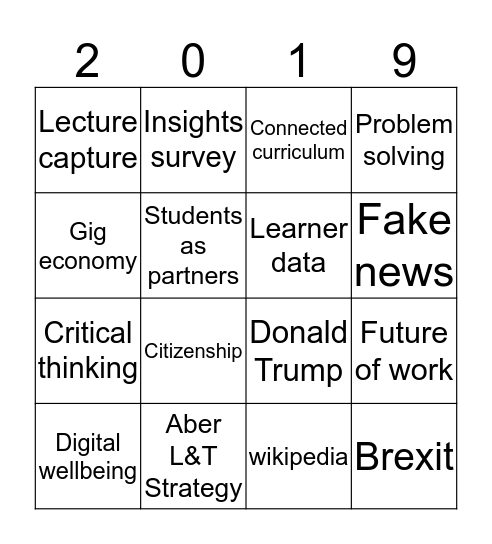 Aberystwyth T&L conference Bingo Card