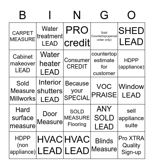 Specialty BINGO Card