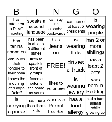 Get to Know You Bingo, Find Someone who..... Bingo Card
