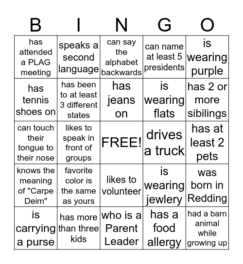 Get to Know You Bingo, Find Someone who..... Bingo Card