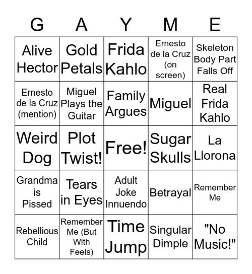 Coco Bingo Card