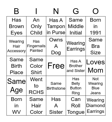 Bridemaids Bingo Card