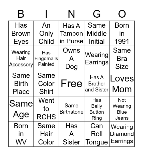 Bridemaids Bingo Card