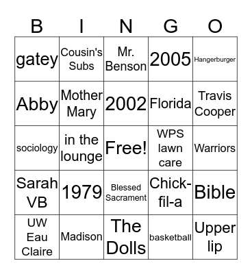 Mary's Life Bingo  Bingo Card
