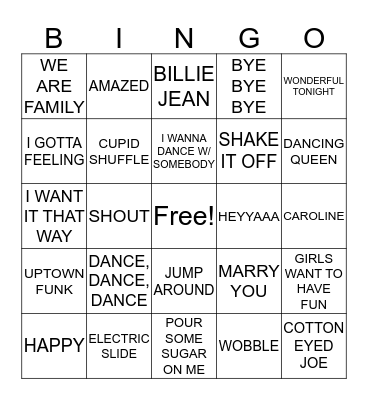 Wedding Music Bingo Card