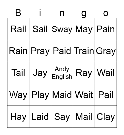 Vowel Digraphs: ai & ay Bingo Card