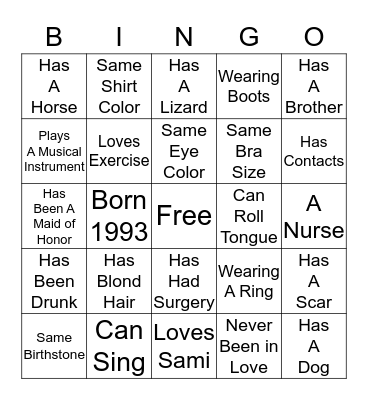 Bridemaids Bingo Card