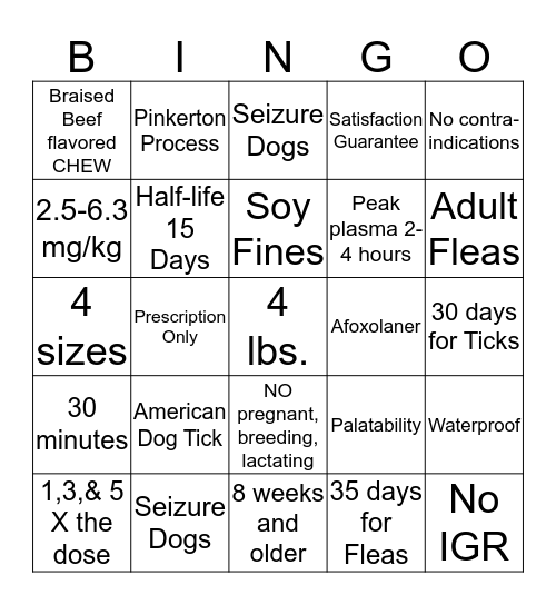 NEXGARD BINGO Card