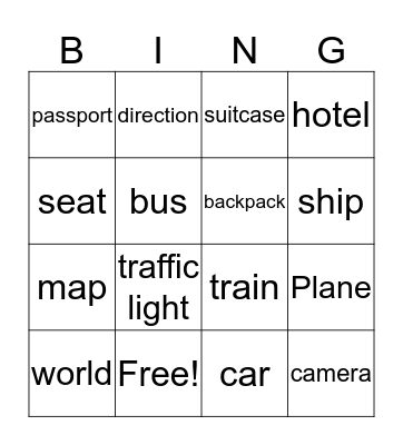Travel Words Bingo Card