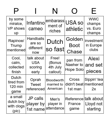 WWC Final Commentator's Bingo!! Bingo Card