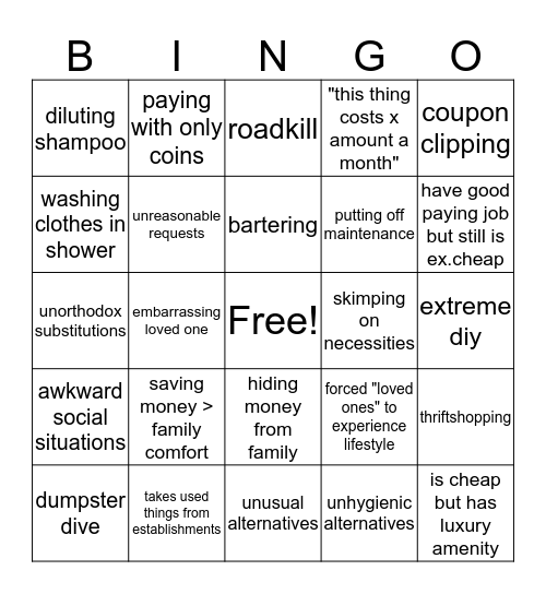 cheapy weapy Bingo Card