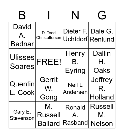 Apostle Bingo Card