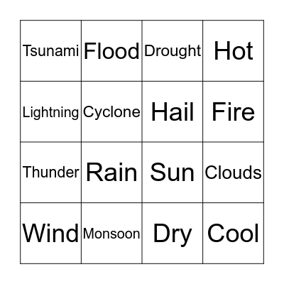 Weather Bingo Card