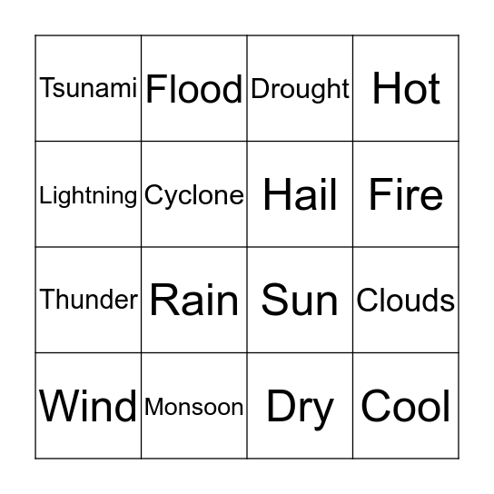 Weather Bingo Card